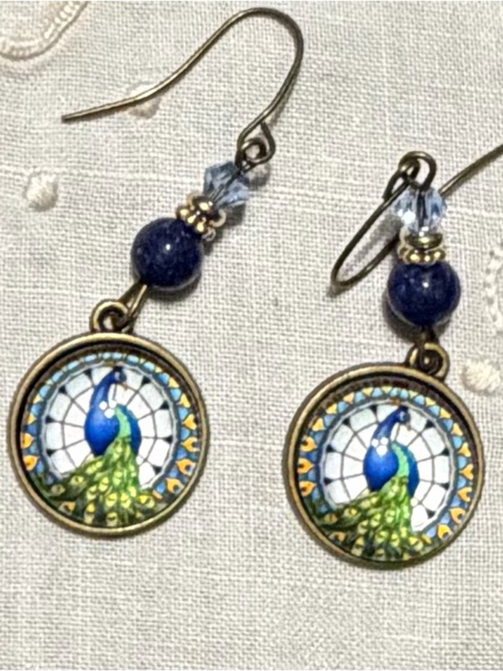 New Peacock Drop Earrings in Blue and Green #340